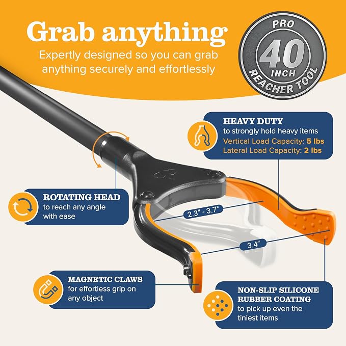 EZPIK Pro 40" Extended Grabber Reacher Tool for Elderly, Trash Hand Grabber Pickup Sticks for Seniors, Foldable Gripper Claw Pickup Tool, Hand Extension Magnetic Folding Tongs