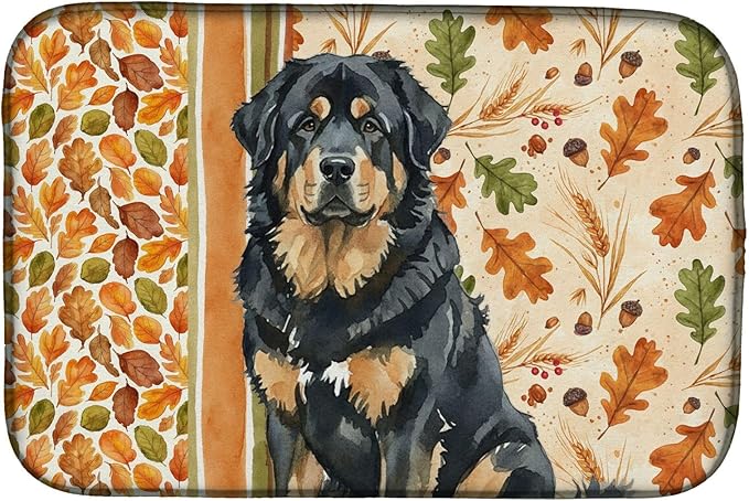 Caroline's Treasures Black and Tan Tibetan Mastiff Heirloom Fall Dish Drying Mat Absorbent Dish Drying Mat Pad for Kitchen Counter Dish Drainer Mat for Countertop, 14 x 21", Multicolor