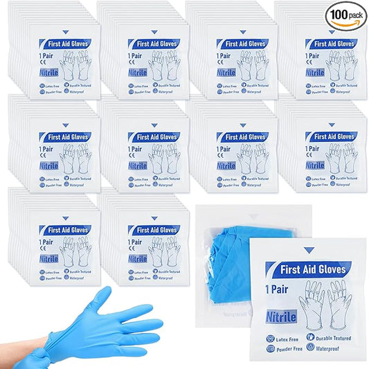 Chicingyou 100 Pairs Disposable Emergency Glove Individually Packaged Travel Gloves Travel Trauma Essential Nitrile Glove (Blue)