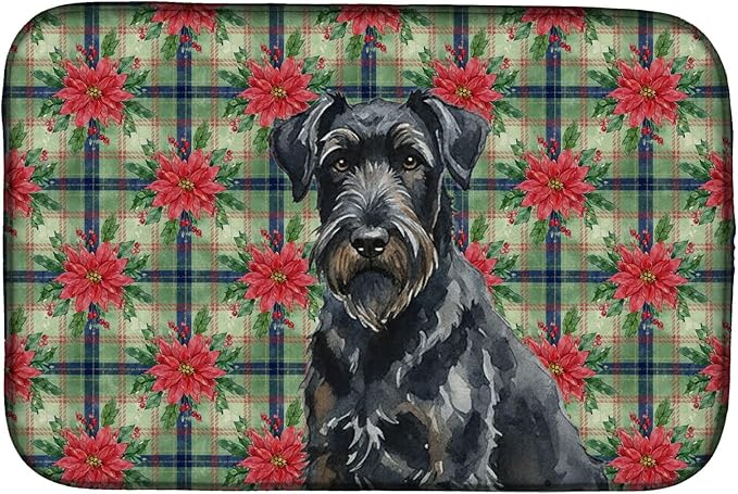 Caroline's Treasures Black Russian Terrier Christmas PoinsettIas Dish Drying Mat Absorbent Dish Drying Mat Pad for Kitchen Counter Dish Drainer Mat for Countertop, 14 x 21", Multicolor