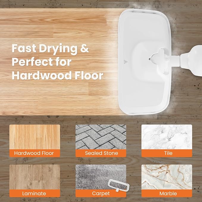Multi-Surface Steam Mop, Lightweight Floor Cleaner for Hardwood, Tile, Laminate & Carpet with 2 Reusable Washable Pads (Green)