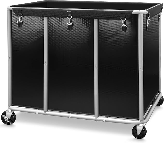 STORAGE MANIAC Commercial Laundry Cart with Wheels, 420L Black | Heavy Duty 400 lbs Load, Rust-Resistant Steel Frame, Waterproof Removable PVC Tarpaulin Liner, Hotel, Hospital Industrial Use