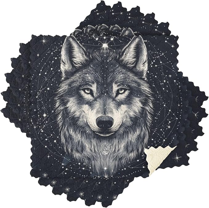 Black Wolf Totem and Constellation Kitchen Towels Dish Cloths Set of 6 Microfiber Cleaning Cloths for Cars Super Absorbent Machine