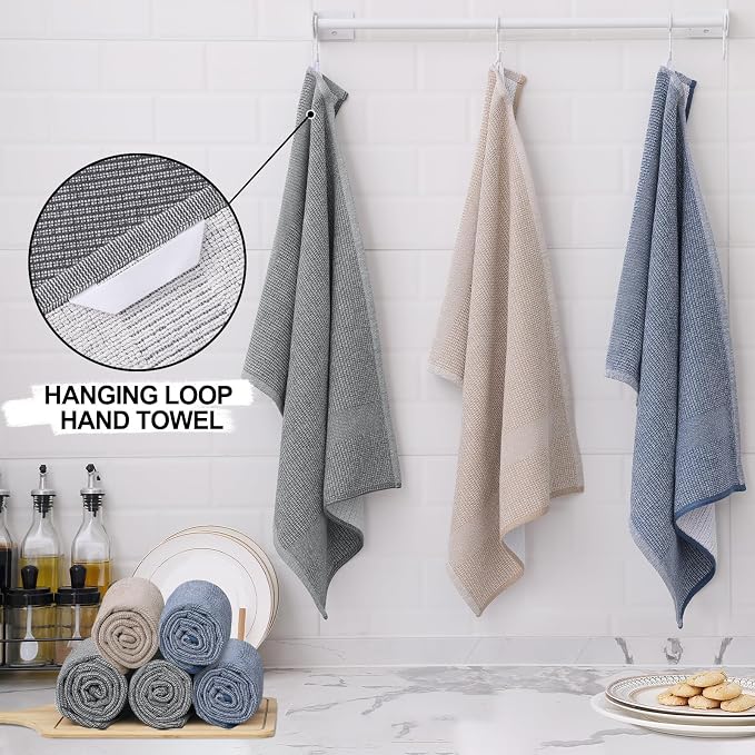 Homaxy Premium Kitchen Towels(18”x 28”, 3 Pack), Large Cotton Kitchen Hand Towels, Flat and Terry Dish Towels, 380 GSM Highly Absorbent Tea Towels Set with Hanging Loop, Multicolor