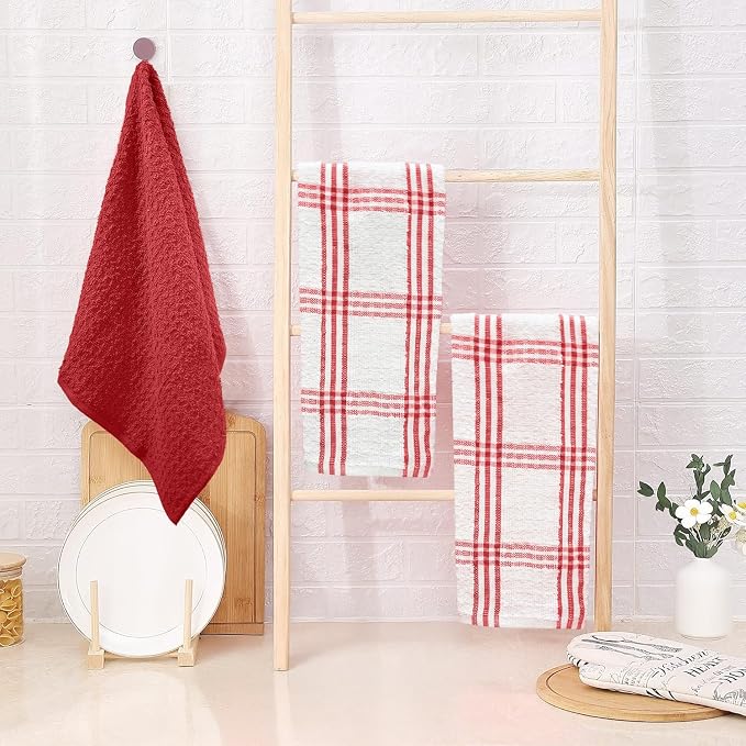 DAN RIVER Premium Red Kitchen Towels - [Pack of 6] 100% Cotton (16x 26 Inches) -Super Soft, Highly Absorbent Hand Towels, Quick Dry, Dish Towels, Tea and Bar Towels Set