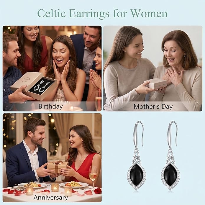 PELOVNY Celtic Knot Filigree Earrings for Women 925 Sterling Silver Moss Agate/Birthstone Infinity Earrings Birthday Christmas Jewelry Gifts for Mom Daughter Wife Sister
