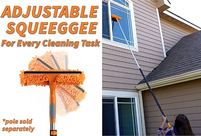 1.5-to-4 ft Cobweb Duster & Window Squeegee with Extension Pole // Spider Web Cleaner Cobweb Brush for Outdoor & Indoor Web Cleaning // Lightweight & Sturdy Telescopic Pole