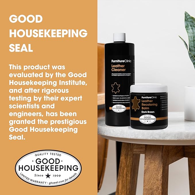 Furniture Clinic Leather Easy Restoration Kit | with Leather Recoloring Balm, Cleaner, Sponge, and Cloth | Leather Repair Kit for Scratched and Faded Furniture (Dark Brown)