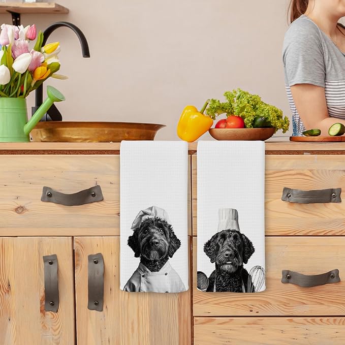 Funny Chef Black Goldendoodle Kitchen Towels Set of 2, Goldendoodle Gifts for Women Dish Tea Towels for Kitchen, Dog Mom Lovers Owner Gifts Decorative Hand Towel, 16x24 Inch