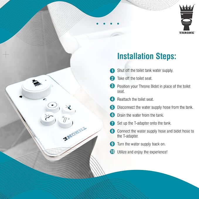Throne Bidet Attachment for Toilet – USA Patented - Non-Electric Self Cleaning Cold Water Sprayer Double Nozzle (Frontal & Rear Wash) Bidet Toilet Seat Attachment, Easy Install (White)