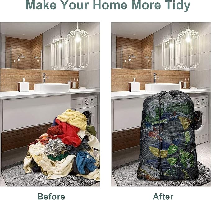 Dalykate Laundry Bag with Shoulder Straps and Mesh Pocket and Mesh Laundry Bags 3 Pack, 2 Item Bundle