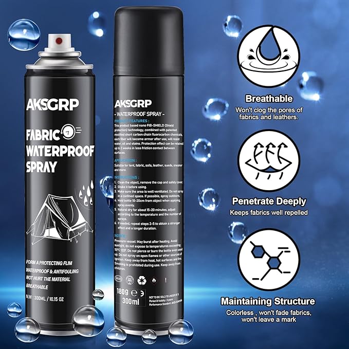 Maitys 4 Pcs Tent Waterproofing Spray, 10.15 OZ Outdoor Waterproofing Repellent Spray for Tents, Fabric, Camping Tent Camp