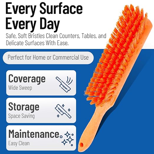 SPARTA 8 Inch Soft Counter Brush with Polyester Bristles and 5 Inch Handle, Color Coded Handheld Broom for Tables Countertops and Foodservice Surfaces, 13 Inch Overall Length, Orange