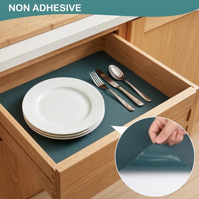 Kitchen Shelf Liner Drawer Liners, Non-Adhesive Refrigerator Liners Waterproof Fridge Mats with Strong Durable Kitchen Cabinets Mat for Drawers, Shelves, Pantry Green 17.5 x 393.7 inches
