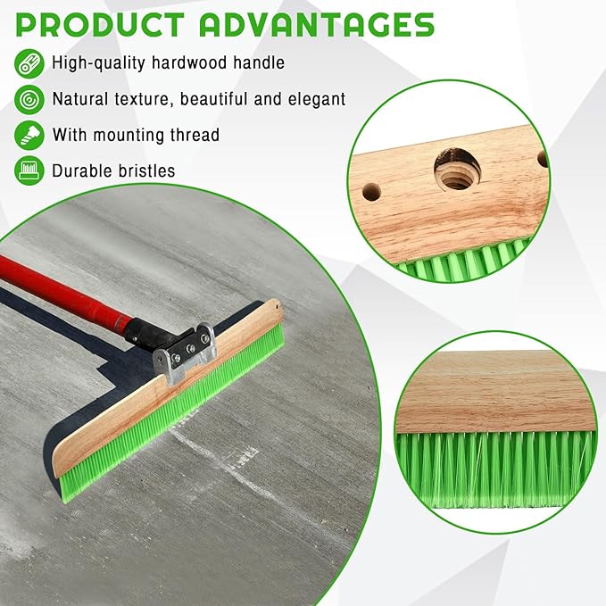 2 Pcs 24 Inches Green Concrete Broom Soft Without Handle Soft Flow Through Brush with Mounting Threads for Concrete Finishes, Hard Floors, Yards