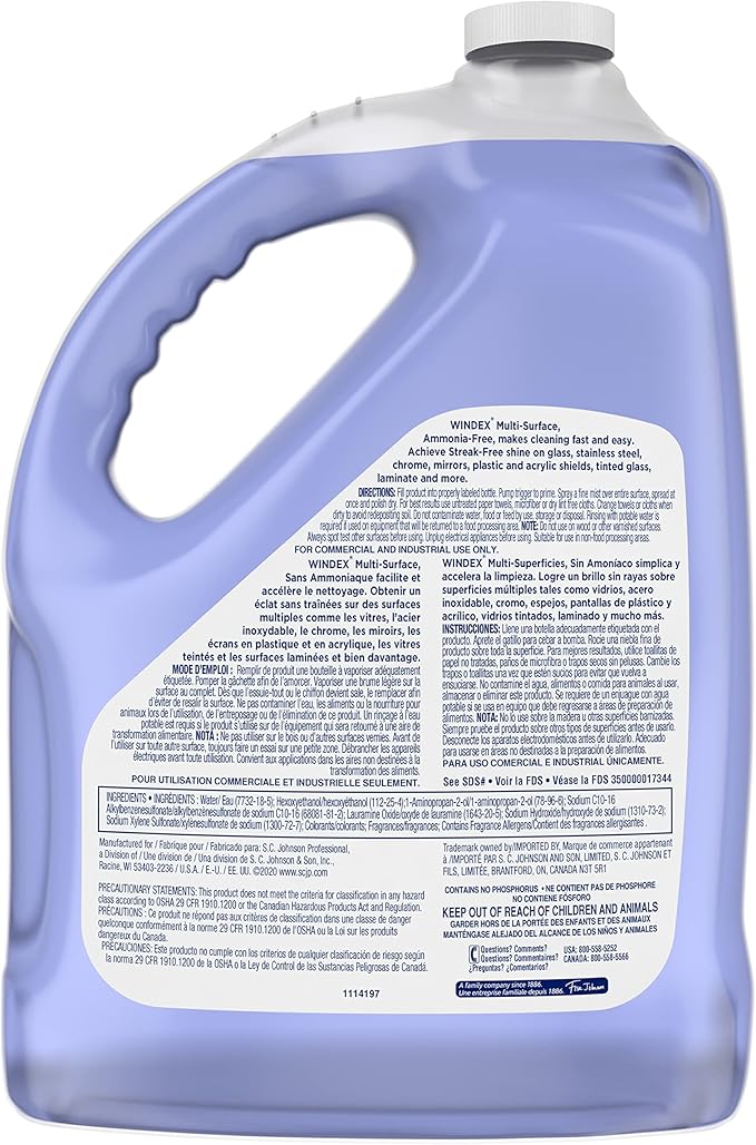 SC Johnson Professional, Windex Ammonia-Free Glass, Window & Surface Cleaner Refill, 1 gallon/128 Oz (Pack Of 4)