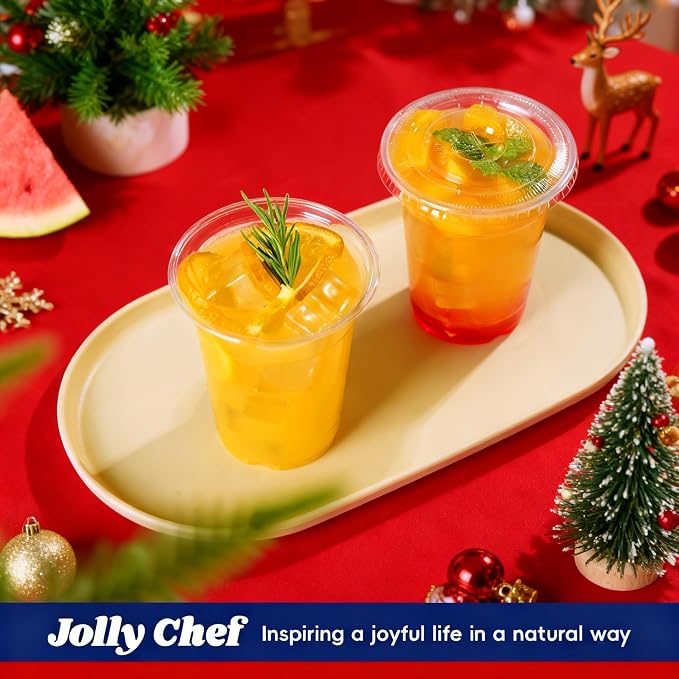 JOLLY CHEF 12 oz Plastic Cups with Lids, 500 Packs Crystal PET Clear Cups, Disposable Ice Coffee Cups with Lids For Coffee Milkshake Daily Use, Party, Wedding, Christmas