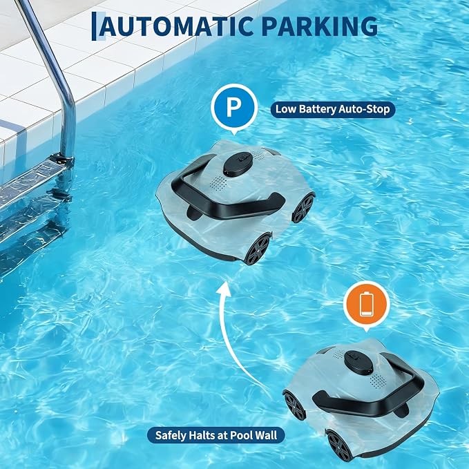 Garvee Cordless Robotic Pool Vacuum Cleaner with 130-Min Runtime, Self-Parking Technology for Above-Ground Pools up to 860 Sq.Ft, Efficient Filtration & Portable Design