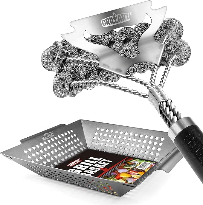 GRILLART Grill Brush Bristle Free Bundle with Grill Basket Heavy Duty