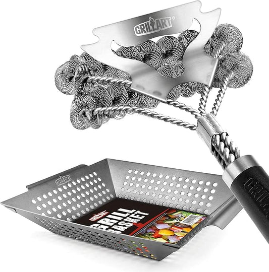 GRILLART Grill Brush Bristle Free Bundle with Grill Basket Heavy Duty