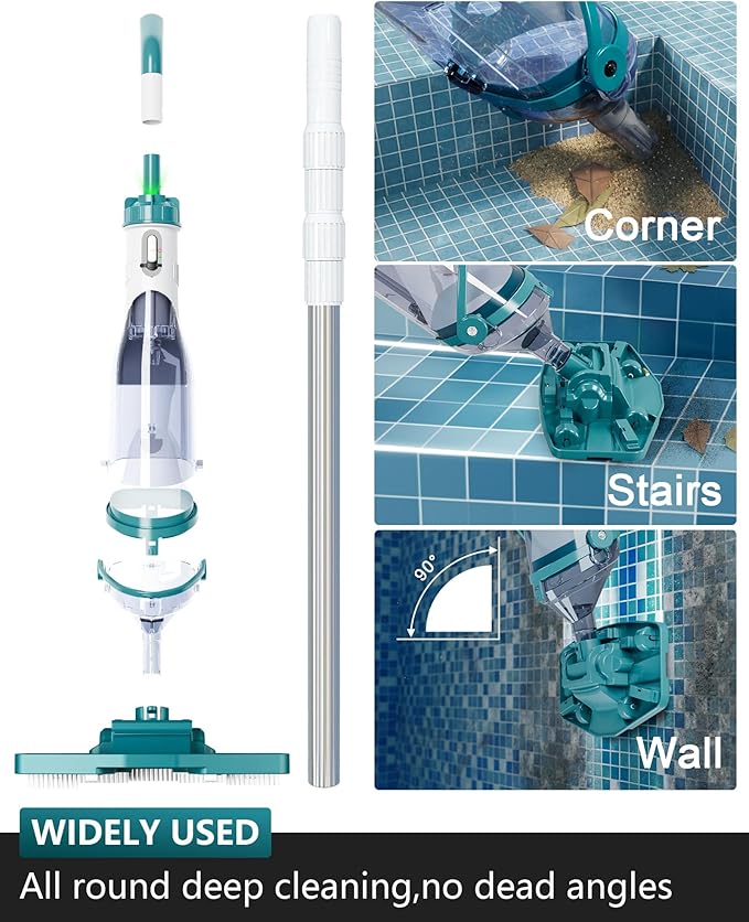 FOTING Cordless Pool Vacuum for Above Ground Pool 19.5 GPM,All Angle&LED Display,Handheld Rechargeable Spa Vacuum Cleaner for Inground Pools for Hot Tub, Debris,Shallow Steps