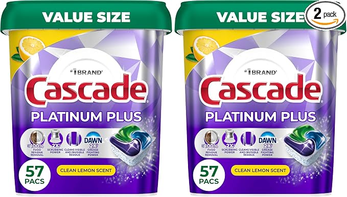 Cascade Platinum Plus Dishwasher Pods, Dishwasher Detergent, Dish Detergent Soap, Lemon, 57 Count (Pack of 2)