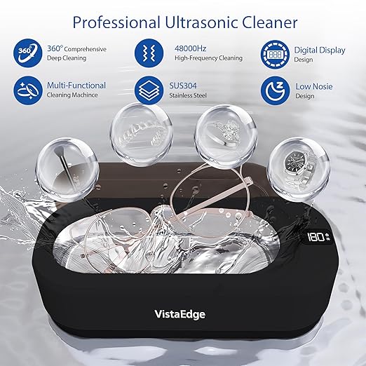 Ultrasonic Jewelry Cleaner – 48KHz Professional 350ml Stainless Steel Tank with Digital Touch Display, Gentle Cleaning for Jewelry, Watches, Eyeglasses, Dentures - Ideal Gift for Mom/Wife