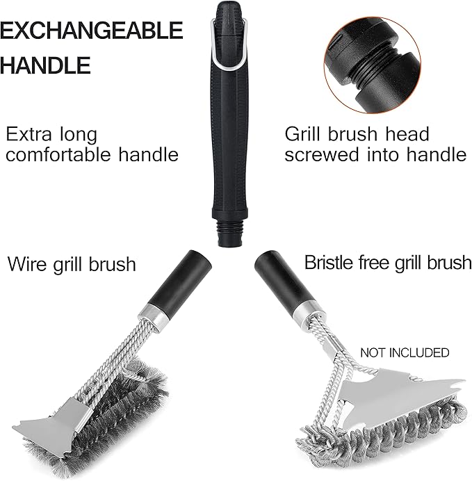 Simple Deluxe 2-Pack Grill Brush and Scraper, Safe BBQ Bristles Grill Cleaner Brush, 18" Stainless Steel Woven Wire with Exchangeable Handle for All Grates, Gifts for Men Dad