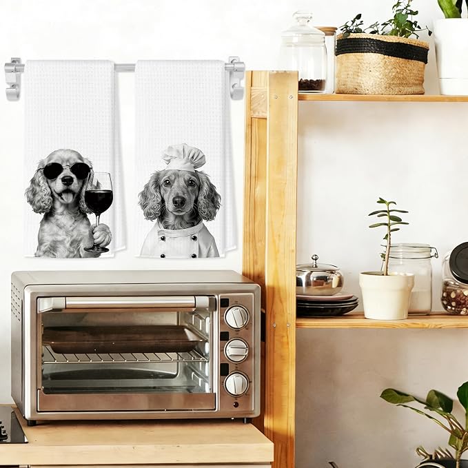 Funny Cocker Spaniel Kitchen Towels Set of 2, Dog Kitchen Bar Accessories, Dog Chef Gifts for Women Decorative Hand Towels for Kitchen Decor, Cocker Spaniel Lovers Dish Tea Towel, 16x24 Inch