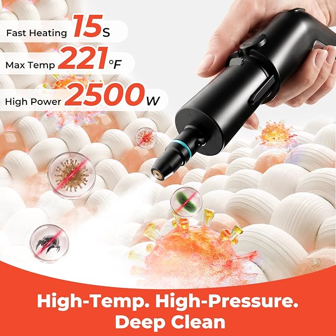 2500W Steam Cleaner,1.9 Quart Tank,3 Level Adjustable Handle | Portable Steamer with 4Bar High-Pressure & Temperature for Grout,Tile,Shower,Bathroom,Furniture Cleaning (12 Accessories)