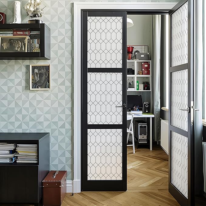 DKTIE Window Privacy Film Stained Glass Frosted Glass Window Clings Moroccan Lattice Decorative Bathroom Door Coverings UV Sun Blocking Heat Control (S593, 23.6in X 118.1in)