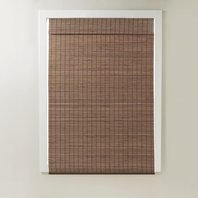 Madison Park Eastfield 100% Bamboo Cordless Roman Shades-Woven Wooden Privacy Panel, Light Filtering Easy Installation Window Blind Treatment, Bedroom, Living Room Decor, 31" W x 64" L, Teak
