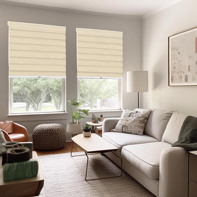 CHICOLOGY Zebra Blinds, Roller Window Shades, Blinds for Windows, Roller Shades for Windows, Window Shades for Home, Window Shades, Pull Down Shades for Windows, 29" W X 72" H, Basic Pearl