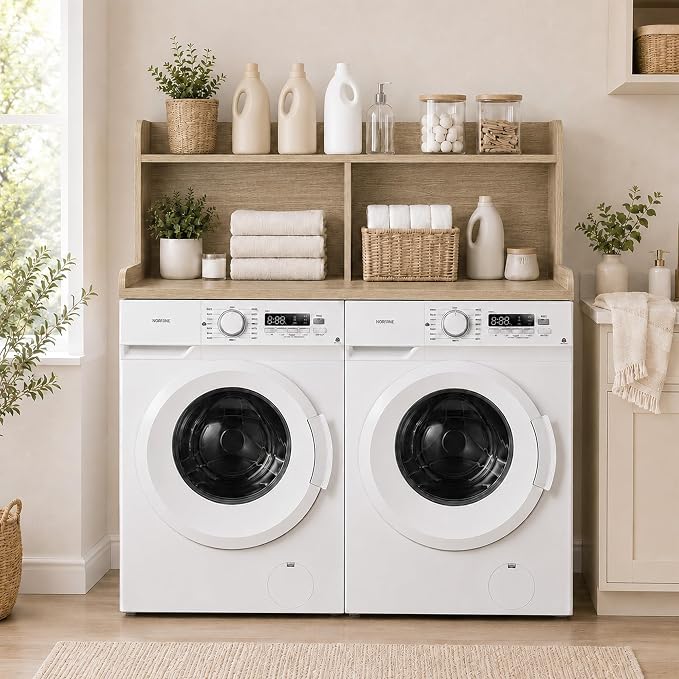 Royxen Laundry Countertop with 20" Shelf Universal Fit, Washer and Dryer Countertop with Storage Space, Laundry Room Storage (White Oak)