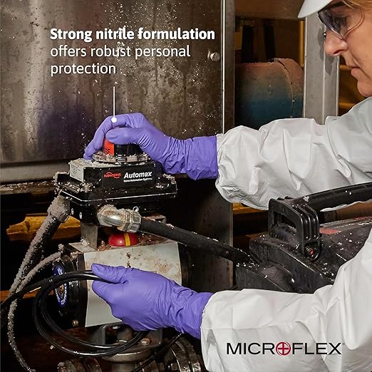 Ansell Microflex SU-690 Disposable Nitrile Gloves, Latex-Free, Powder-Free Glove for Cleaning, Mechanics, Automotive, Industrial, or Medical Applications, Violet, Size X-Small, Box of 100 Units
