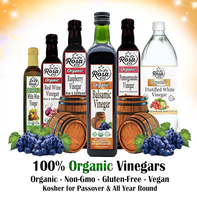De La Rosa Organic Balsamic Vinegar, Kosher for Passover, Vegan & Gluten Free, Balsamic Vinegar Dressing for Salads and Marinades, 16.9 oz (Pack of 1)