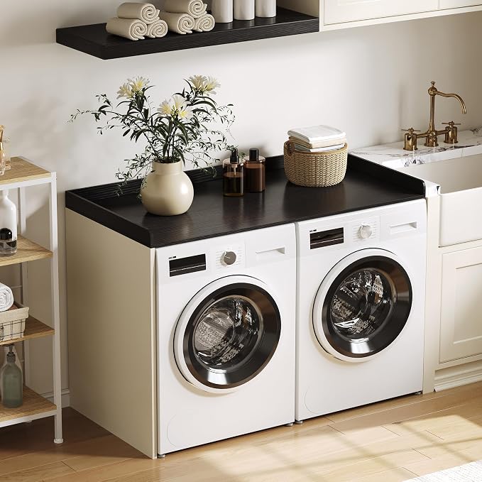 ChooChoo Washer Dryer Countertop, Laundry Room Topper for Folding Clothes and Storage, Over Machine Organizer Table, Black