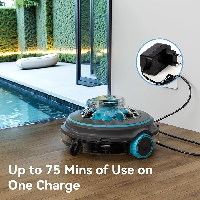 65 Cordless Robotic Pool Cleaner for Above Ground & Inground Pools, Automatic Pool Vacuum Robot with Dual Filtration, Self-Parking, 75-Min Runtime, Picks Up Leaves, Sand, Silt & Debris