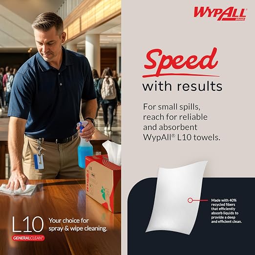 WypAll GeneralClean L10 Cloths Light Cleaning Wipes (05322), Pop-Up Box, Bulk Paper Wipers, White (18 Packs of 125 Sheets, 2,250 Sheet Total)