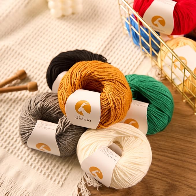 6 Balls Merino Wool Yarn, 12-Ply Luxurious and Soft Yarn for Hand Knitting & Crocheting, 1.76 OZ/50g, 120 yds/110 Meters(Orange,6Balls)