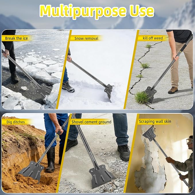 Garden Flat Shovel & Weed Scraper,59" Floor Scraper Long Handle Heavy Duty Multifunctional Cleaning Shovel for Weeding, Ice, Snow, Mud and Lawn Edging