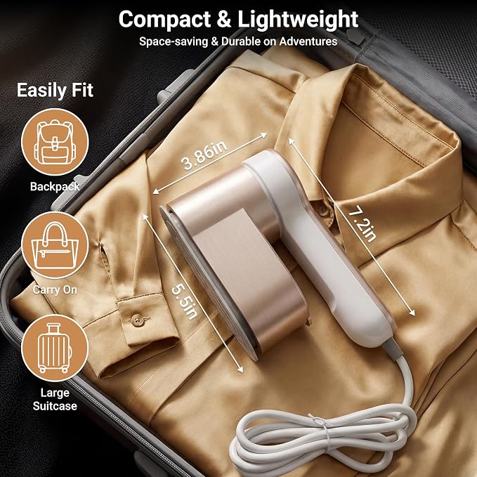 Travel Steamer for Clothes, 2-in-1 Portable Steamer & Travel Iron, 1200W Handheld Garment Steamer with 6 Modes, 180° Rotatable Steam Head, 30s Fast Heat-Up, 120ML Tank – 110V Only