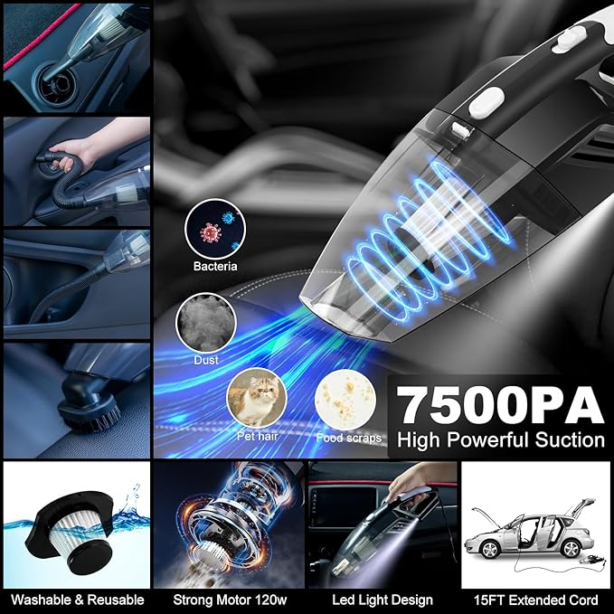 43Pcs Car Wash Detailing Kit Cleaning Kits with Foam Gun Sprayer Long Handle Mop Car Vacuum Drill Brush Large Wash Mitt Towels Complete Interior Exterior Car Washing Supply Set Blue