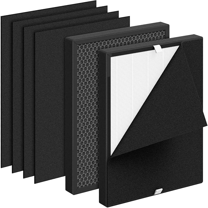 2 Pack T555 Replacement Filter and 6 Washable Pre-Filters Compatible with Trucozie T555 Air Purifier, 3-in-1 True HEPA Filter with Activated Carbon, Original Filter