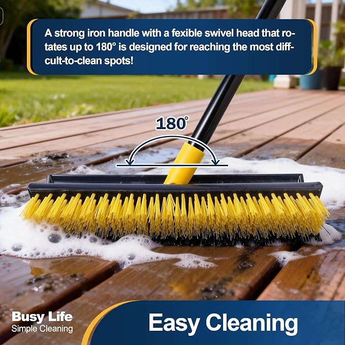 Yocada Double-Sided Floor Scrub Brush Triangle Brush Corner Crevice Cleaning Heavy Duty Stiff Bristle 65.5" for Cleaning Patio Bathroom Garage Kitchen Wall Deck Tub Tile