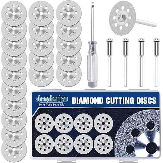 30mm 20Pcs Diamond Cutting Wheel 545 for Dremel Rotary Tool with 402 Mandrel (3mm) 4pcs and Screwdriver for Stone Glass Tile Marble Cutting (30mm)