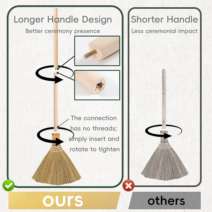 Wedding Broom for Jumping Ceremony, 40 Inch Jump the Broom Kit for African American Wedding, DIY Decoration Set with Velvet Roses, Crystals, Purple Silver