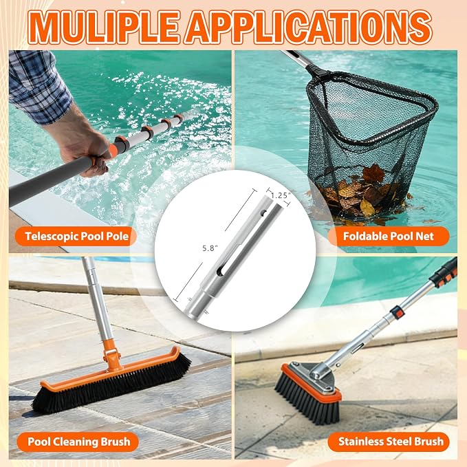 SISIUPASSIE 20FT Telescopic Pool Pole, Heavy Duty Swimming Pool Pole Adjustable Length, Aluminium Aolly, Universal Pole for Skimmer Nets, Vacuum Heads and Brushes