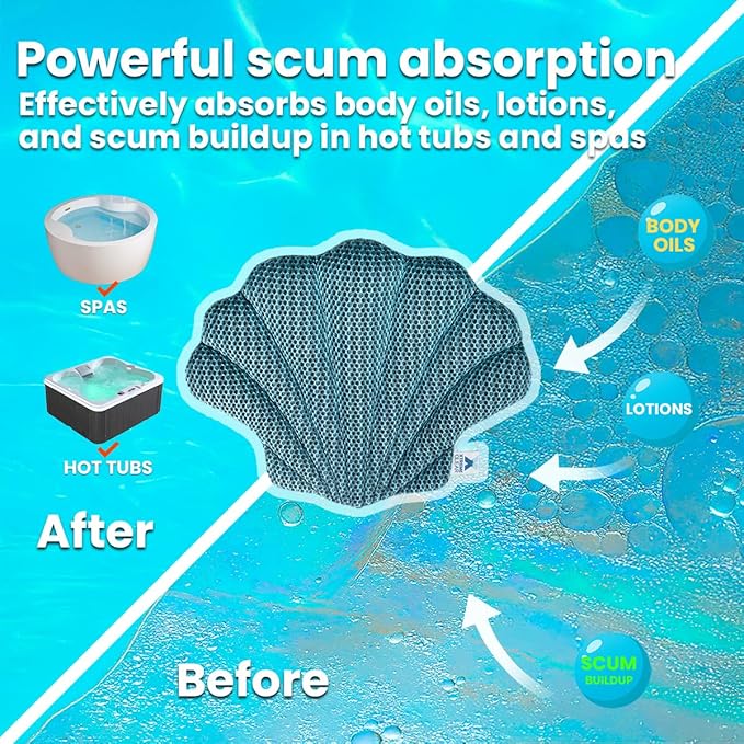 Hot Tub Scum Absorber for Spa & Pool – Oil Absorbing Clean Pad, Hot Tub Accessories for Adults, Scum Remover for Hot Tub Cleaner, Spa Scum Sponge for Oil, Foam (Seashell)