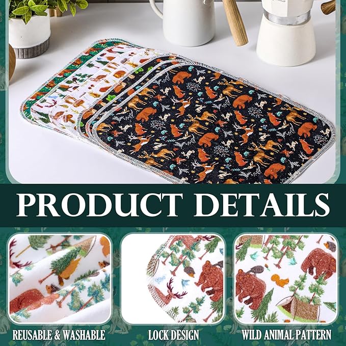 Redbaker 30 Pcs Reusable Paper Towel Paperless Towel with Cardboard Roll Reusable Cloth Paper Napkins for Kitchen Washable Napkins Fit on All Holder Roll Home Household Clean(Animal,10 x 12 in)